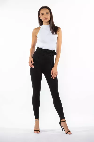 Ceinture noire et boucle taille haute détaillée fronces leggings d’hiver