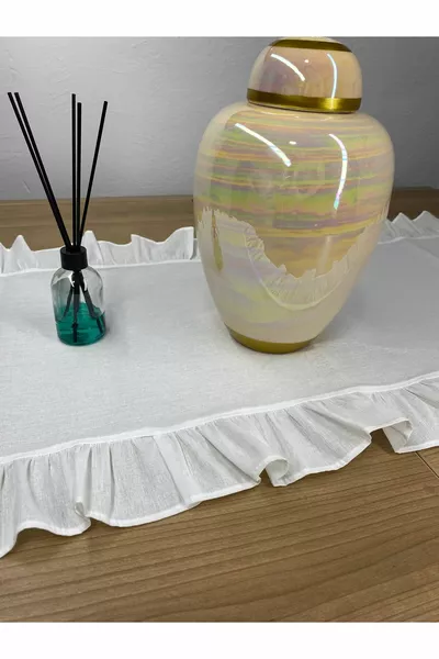 % Cotton Raw Linen Ruffled Runner  cm