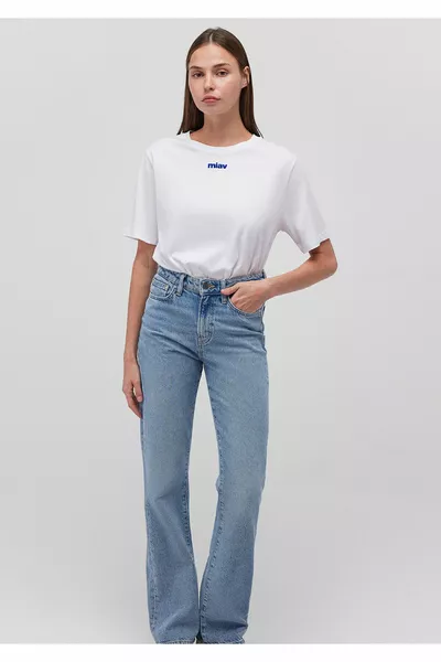 مياف تي شيرت أبيض مطبوع بقصة عادية / قصة عادية 