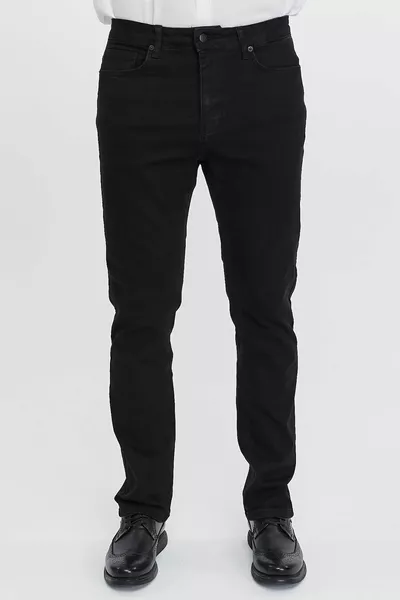 Regular Fit Jean Martin Hohe Taille Standard Schnitt Elastisch Schwarz Herren Jeans 