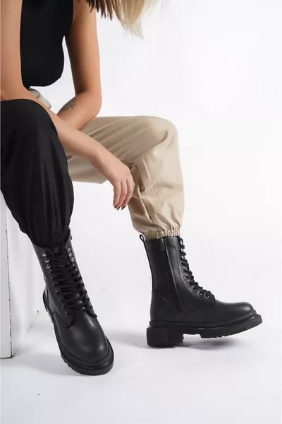 أسود سميكة وحيد الدانتيل متابعة سستة المرأة أحذية عارضة