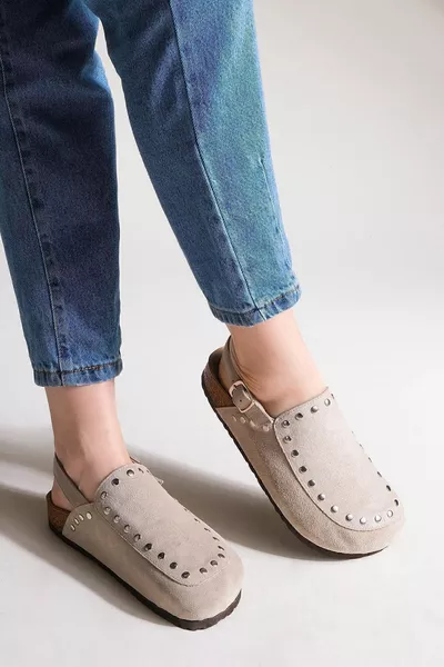Femmes en cuir véritable Eva Sole Fermé Devant Agrafé Casual Sandales Bolve beige