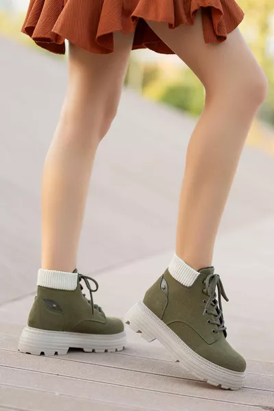 الكاكي القط الدانتيل متابعة أحذية نسائية مفصلة