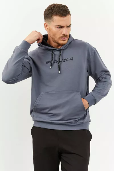 Бензиновый - Черный Кенгуру с капюшоном и резиновыми карманами Мужской спортивный костюм оверсайз Комплект спортивных костюмов - 