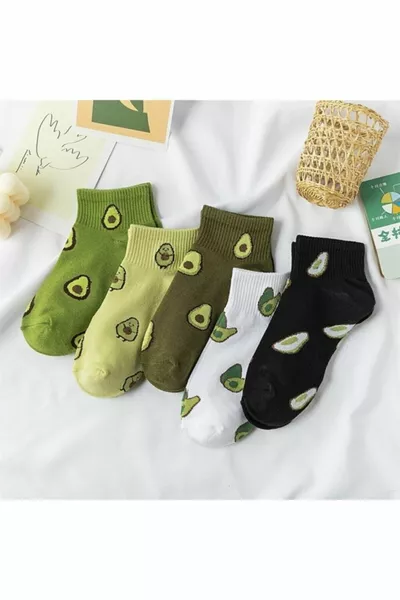 Женские разноцветные носки для колледжа с принтом авокадо Half Conch Набор из 5 пар