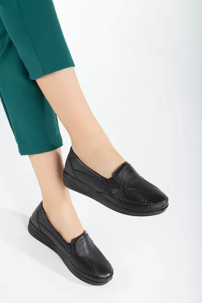  Дамски естествена кожа Пълна ортопедична каменна бродирана удобна обувка за мама без токчета