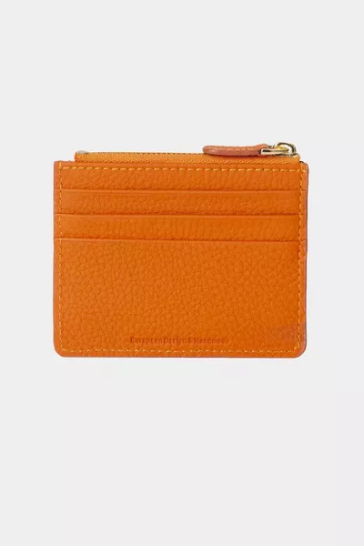  Porte-monnaie en cuir véritable Zippé Femmes Hommes Portefeuille Porte-carte Orange