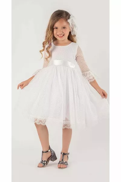 Robe Fille Colorée Boucle Dentelle Française Blanc