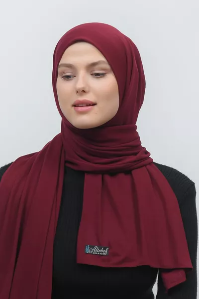 Hijab Gekämmtes Tuch Gerade Dunkel Burgund