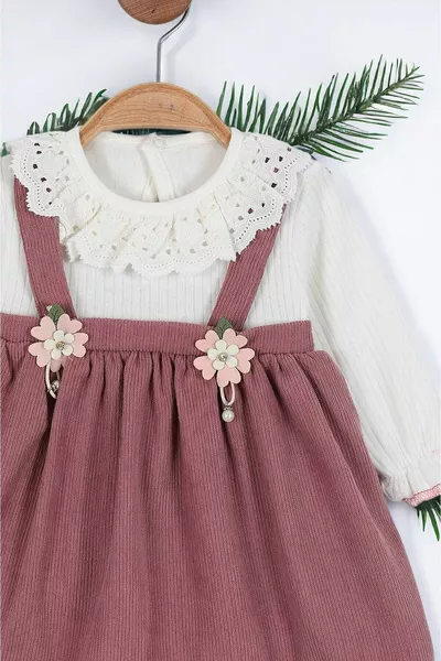 Baby Mädchen Vintage Salopet Cordkleid mit Spitzenkragen