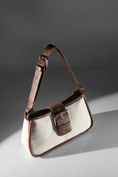 تان الكتان مبطنة حقيبة اليد والكتف مع حزام قابل للتعديل