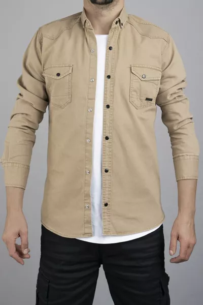 سليم فيت قميص دينم رجالي بيج