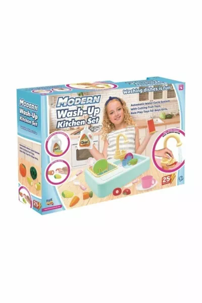 Modern Fountain Sink Set Blue Battery Kitchen Toy Set