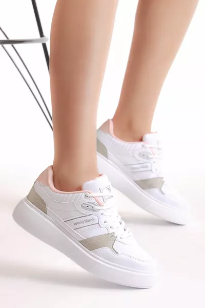 Femme Blanc Gris Blanc Noir Poly Sole Stripe Side-Up Sneakers