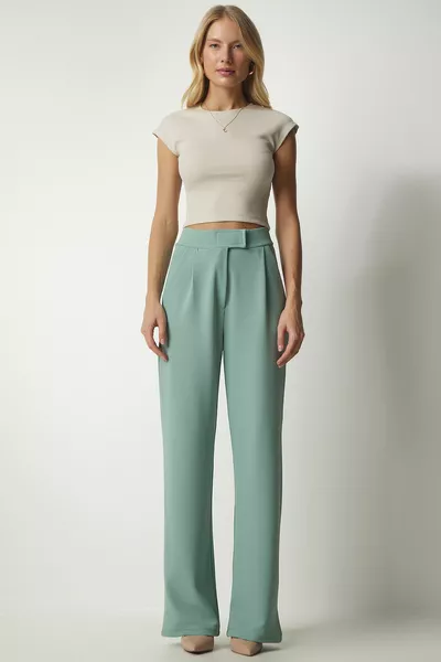 Pantalon décontracté tissé velcro vert aqua pour femmes 
