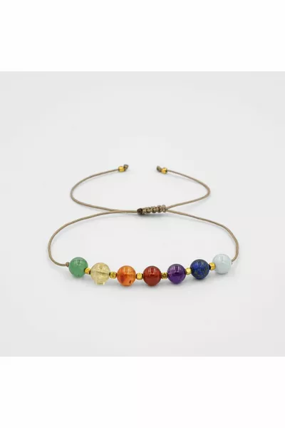 7 Браслет из чакр Аквамарин-оранжевый Авантюрин-зеленый Авантюрин-лазурит-цитрин-аметист-красный Агат