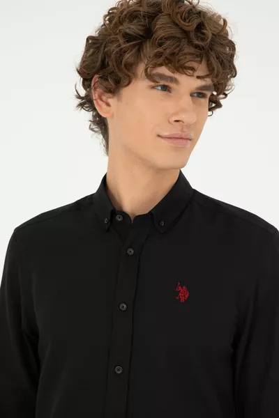 Schwarzes Langarm-Basic-Hemd für Herren 