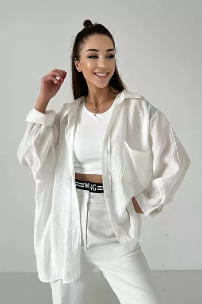 Нов сезон Дамска оверсайз риза с ниски рамене