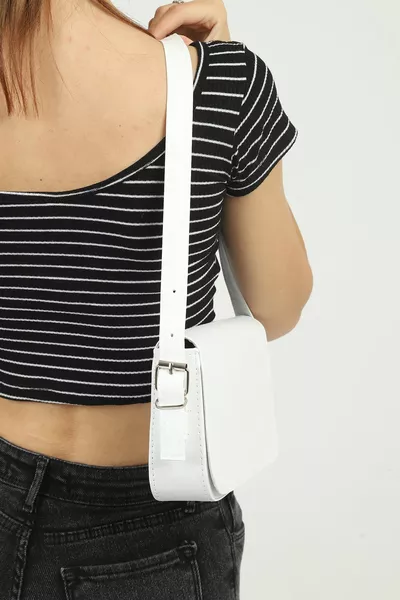 حقيبة باغيت من الجلد الصناعي مع غطاء أبيض L:  W:  W: 5 سم