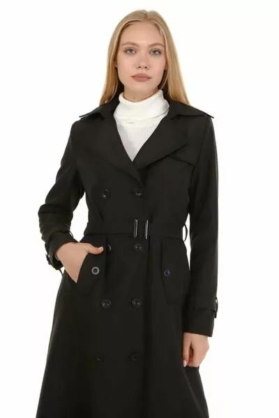 Seasonal Lined Women's Long Trench Coat-cap