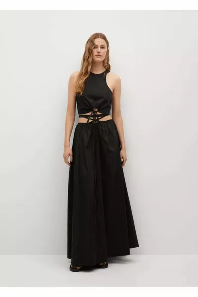 المرأة تنورة سوداء القطن واسعة