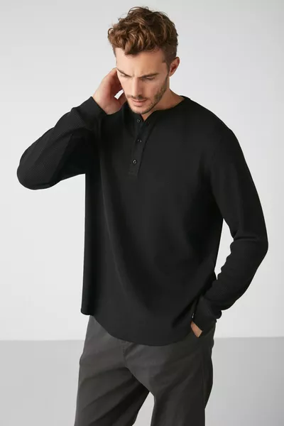 باتريكس الرجال متماسكة الهراء الخاصة محكم سميكة بريميوم النسيج زر مفصلة أسود تي شيرت