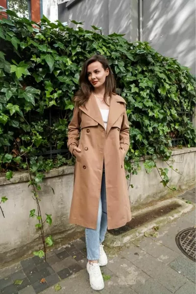 % хлопок габардин длинный ( см) женский тренч с подкладкой и поясом 