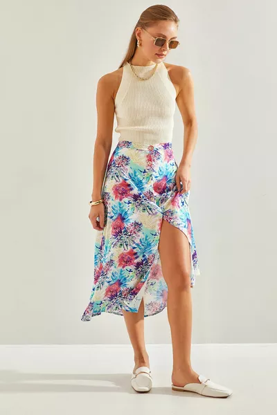 Viscoserok met meerdere patronen en knopen voor dames 