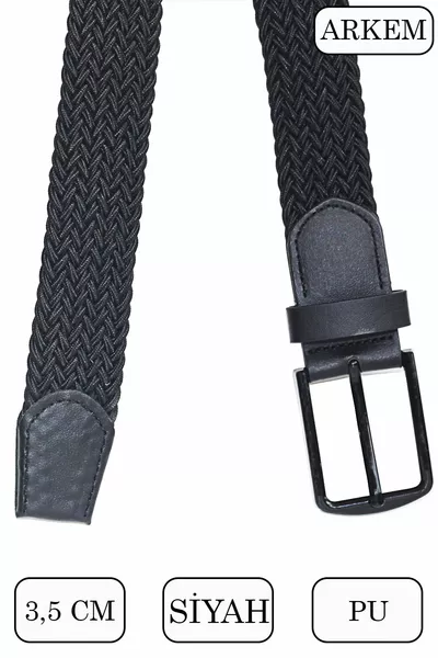 بنطريك بنطريك جينز رياضي رجالي أسود مضفر 3.5 سم