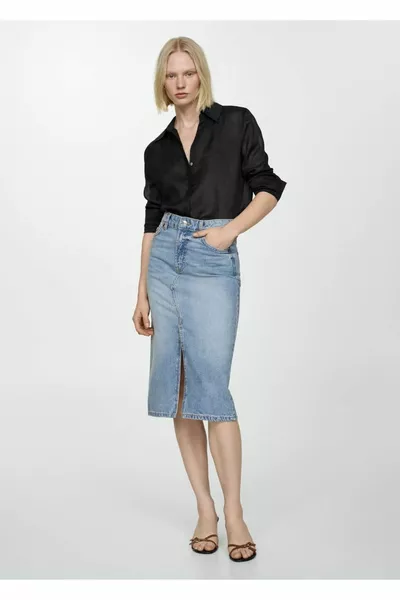 تنورة دنيم متوسطة الطول