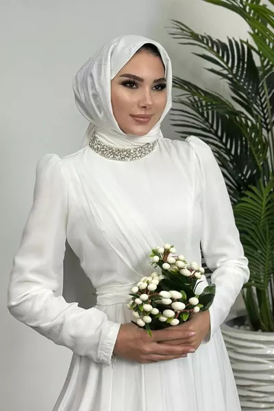 Revers Stone Six Lace Abendkleider Weiß