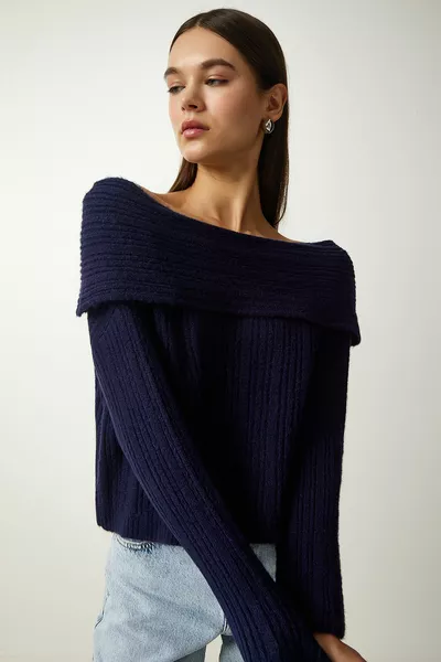 المرأة الأزرق الداكن مادونا طوق سترة متماسكة 