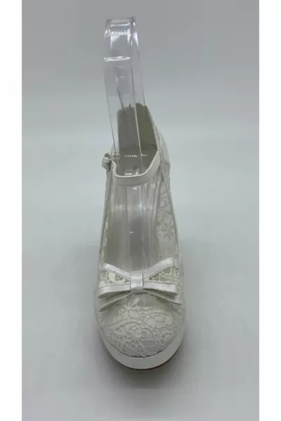 نسائي دانتيل أبيض بكعب رفيع 