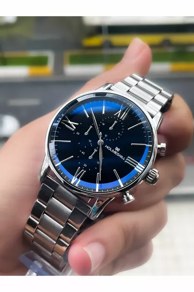 Men's watch with silver steel strap