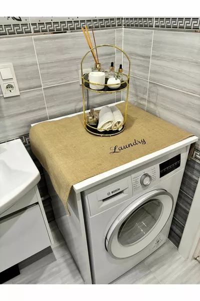 Natürliche Eleganz: Waschmaschinenabdeckung aus Jutewäsche bedruckt