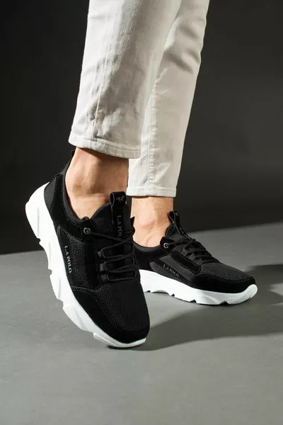  Siyah Renk Beyaz Tabanlı Bağcıksız Günlük Erkek Spor Ayakkabı