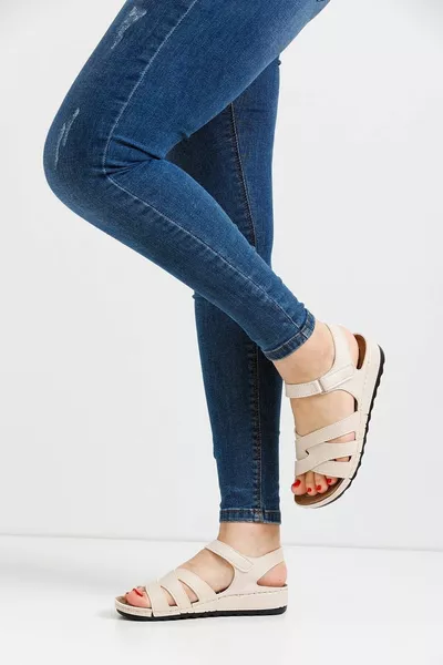 Mom Velcro Orthopedic ultra Lightweight Semelle souple d’été Sandales à trois bandes - Beige