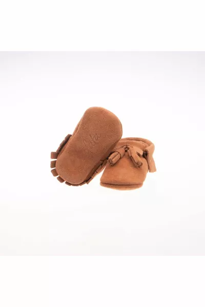 طفل تان من جلد الغزال شرابة مزدوجة الجوارب