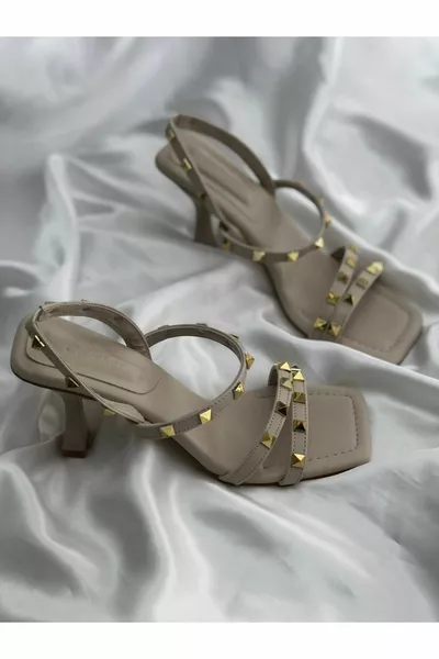 Amelıa صنادل كعب حجري كريمية