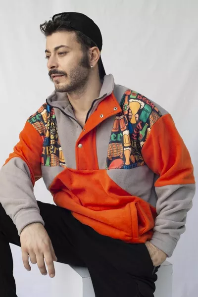 Дамски Мъжки Сив Оранжев Полу Цип Полар