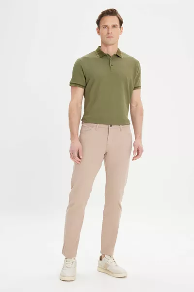 Heren Beige Slim Fit Slim Fit 5 Zakken Katoen Canvas Stretchy Chino Broek