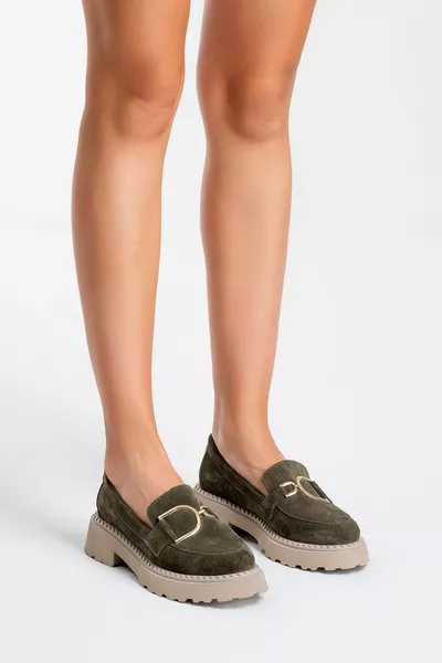 Analena Women's Leather Shoes Khaki Suede