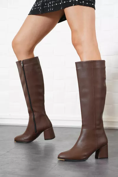 Heper Piece Stivali con Tacco Da Donna Pelle Marrone