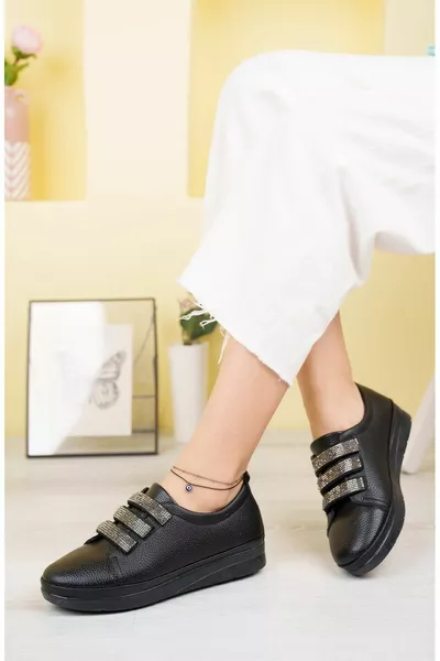 Noir Peau Pierre Casual Orthopédique Antidérapant Semelle Ballerines