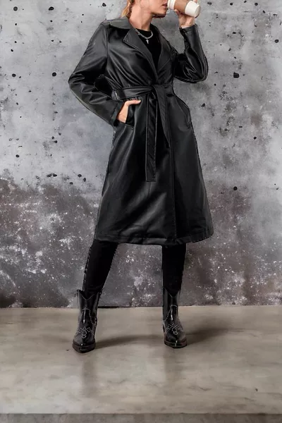 Women's Leather Trench Coat Jacket