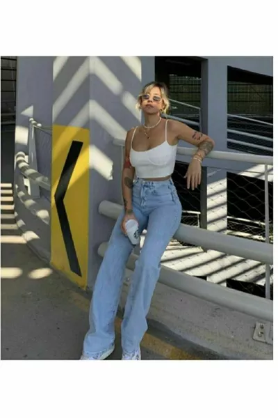 Pantaloni palazzo in lycra shabby a vita super alta in lycra leggera. (SUPER ALTO)