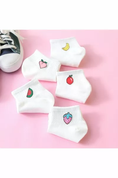 5 paires de chaussettes demi-conque femme à motifs de fruits