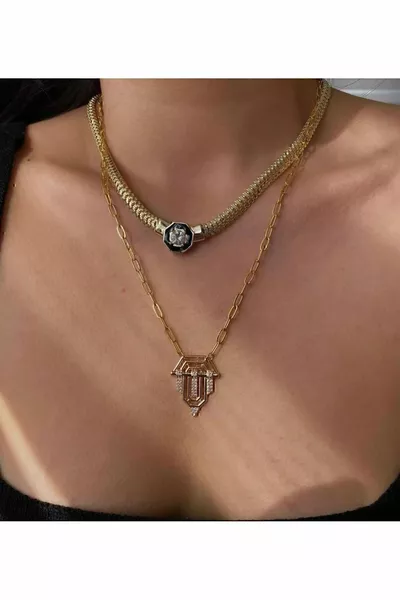 Accessory Leyla Necklace Serenay Set of 2 Gold Rhodium Plated Zircon Stone Check the seller.