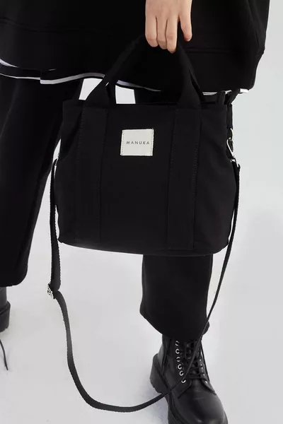 Двуглазая холщовая сумка-тоут черного цвета