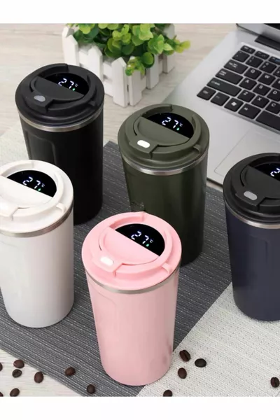 Черен термос с цифров температурен дисплей мл